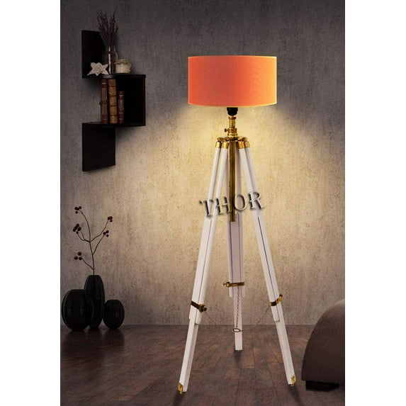 Retro Classical Designer Brass Marine Tripod Floor Lamp White Home Decor ( Lamp shade is not included )
