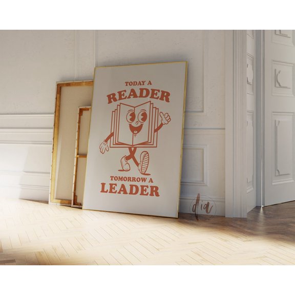 Retro Classroom Poster Reading Mascot Character Cartoon Homeschooling Art, Unframed Paper Poster 8x10in