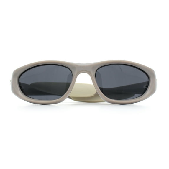 Retro Classy Oval Wrap Around Vintage Sport Soft Arm Tip Plastic Sunglasses Beige - Black
