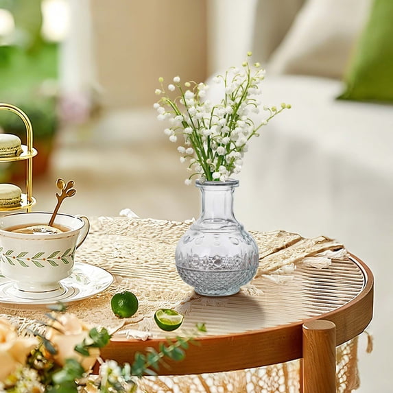 Retro Clear Glass Mini Vase, Small Vases for Flowers, French Style Decor Desktop Vase for Display, Flower Vases, Tabletop Decor Tiny Glass Vase, Transparent Dry Flower Holder, Decor Vase,4.49×3.27 in