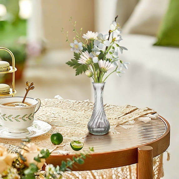 Retro Clear Glass Mini Vase, Small Vases for Flowers, French Style Decor Desktop Vase for Display, Flower Vases, Tabletop Decor Tiny Glass Vase, Transparent Dry Flower Holder, Decor Vase,5.91×2.56 in