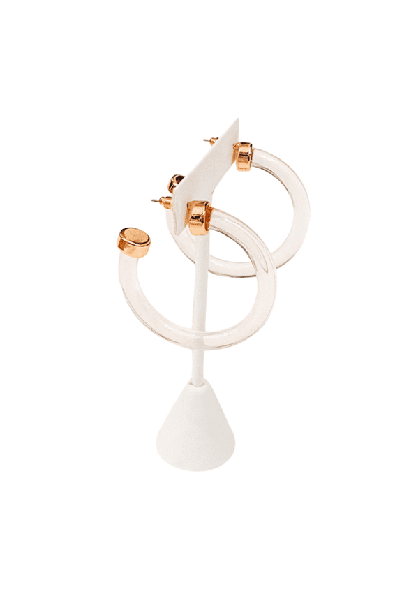 Retro Clear Hoop Earrings Open Circle Clear Hoop Fitted In A Gold Tone white