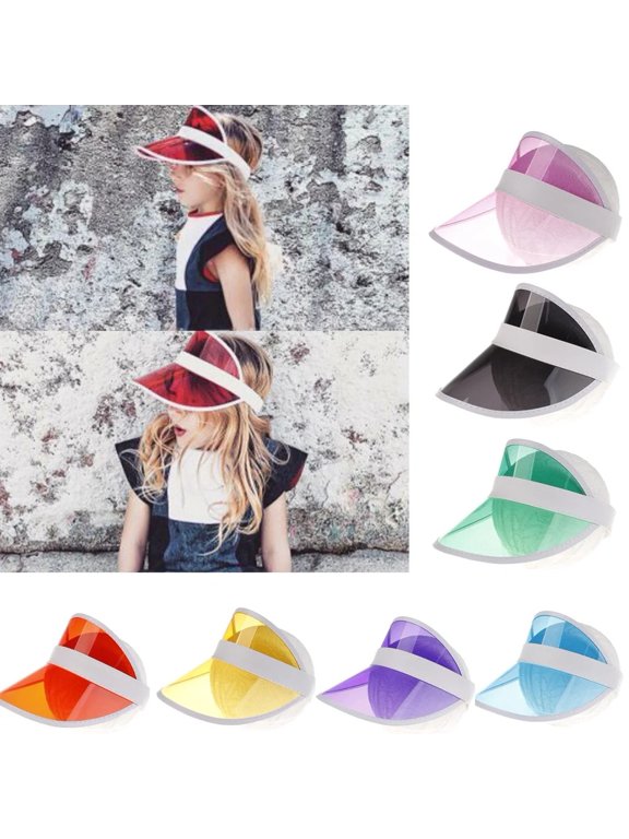 Retro Clear Plastic Sun Visor with Colorful Candy Tones Featuring Wide Brim and Adjustable Band for 80s Costume Party Bingo Night Blue