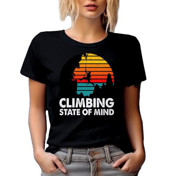 Retro Climbing State of Mind, Rock Climber Quote or Saying, Black T-Shirt, XL