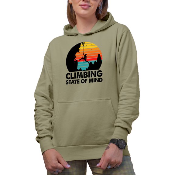 Retro Climbing State of Mind, Rock Climber Quote or Saying, Sand Hooded Sweatshirt or Hoodie, Small
