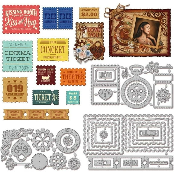 Retro Clock Key Cutting Dies for Card Making Vintage Lace Photo Tag Frame Cut Die for DIY Scrapbooking Journal Embossing Paper Craft Decor for DIY Mixed Shapes