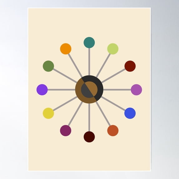 Retro Clock Vintage Mid Century Dial Multicolored Poster Wall Art, Modern Wall Decor For Living Room Bedroom, 8x12 UNFRAMED