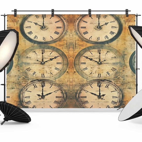 Retro Clocks Backdrop for Photography, Hand Painted Vintage Photo Backdrop Portrait Background Party Banner Photo Backgrounds for Studio Booth Props, 10x8ft