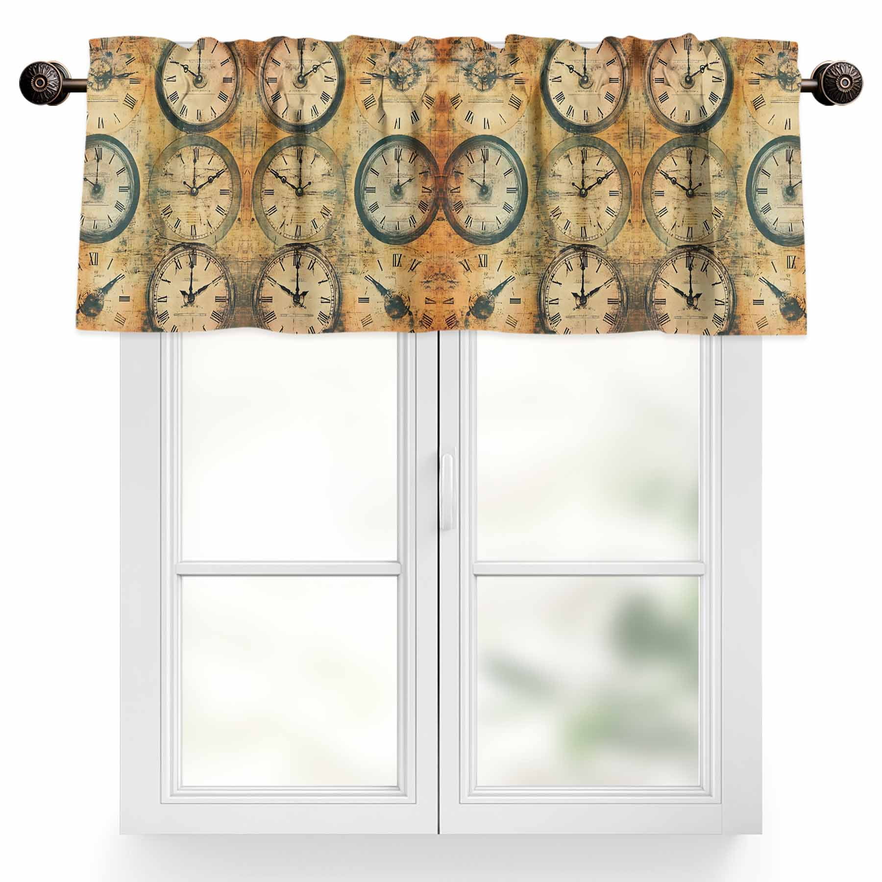Retro Clocks Valances for Windows, 42 x 12in, Hand Painted Vintage Rod ...