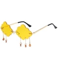 thumbnail image 1 of Retro Cloud Rimless Sunglasses for Women Men, Dripping Crystal Tassel Wave Sun Glasses, Metal Frame UV400 Protection Party Disco Eyewear, Tear Shape, Lightweight, Yellow, 1 of 8