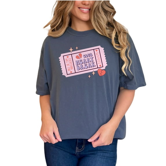 Retro Club Heart Break, Everything Will Be Fine, Valentine's Day Ticket Art, Denim Comfort Colors T-Shirt, Small