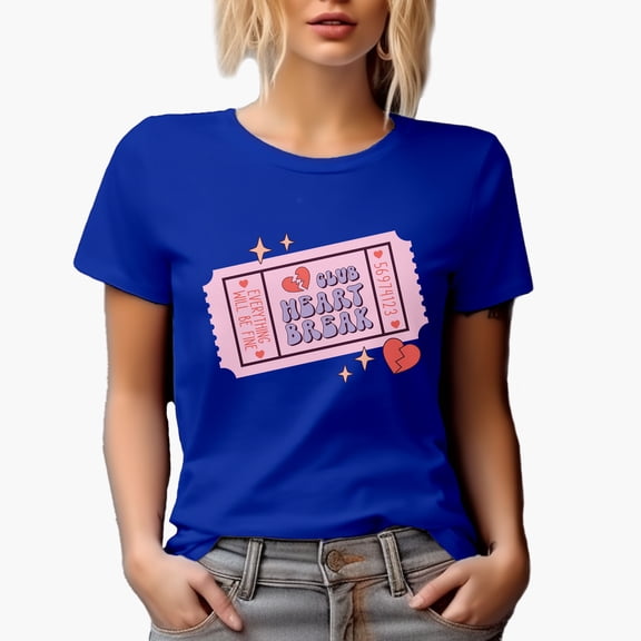 Retro Club Heart Break, Everything Will Be Fine, Valentine's Day Ticket Art Merch Gift, Royal Blue T-Shirt, XL