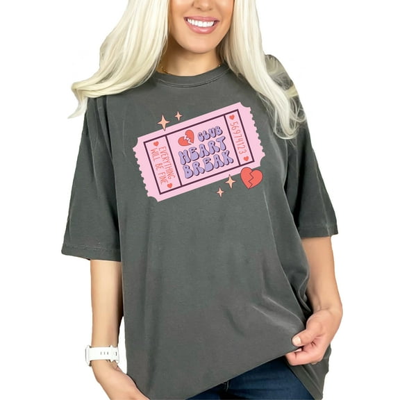 Retro Club Heart Break, Everything Will Be Fine, Valentine's Day Ticket Art, Pepper Comfort Colors T-Shirt, XL