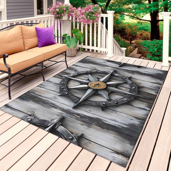 Retro Coastal Outdoor Rug 4x6 Ft, Non Slip Washable Area Rug, Nautical Ocean Summer Beach Compass Patio Rugs Carpet Runner, Large Floor Mat for Indoor/Outdoor Deck Porch Camping