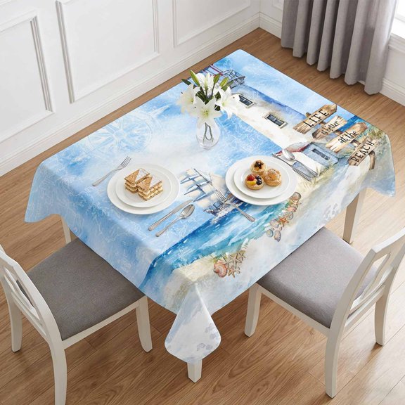 Retro Coastal Seaside Landscape Table Cloth 60x84in, Waterproof Rectangle Tablecloth Wipeable Tablecloths Beach Lighthouse Sailboat Table Covers for Dining Tables Party Indoor Outdoor