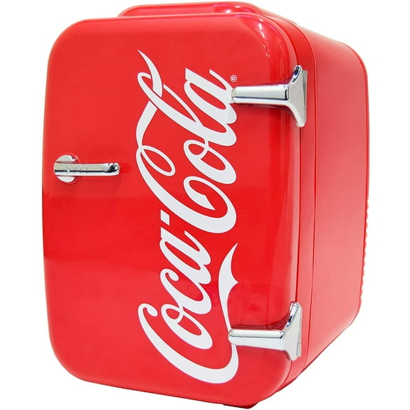 Retro Coca-Cola Mini Fridge for Bedroom - Car, Office Desk & College Dorm Room - 4L/6 Can 12V Portable Cooler & Warmer for Food, Drinks & Skincare - AC/DC and Exclusive USB Option (Coke, Red)