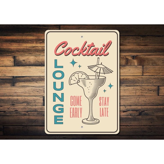 Retro Cocktail Bar Novelty Decor, Metal Wall Sign - 10x14 Inches