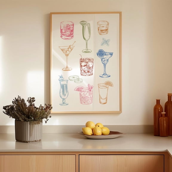 Retro Cocktail Chart Print Colorful Bar Cart Beverage Art Decoration, Unframed Paper Poster 8x10in