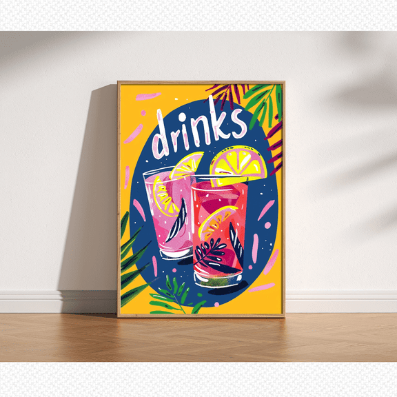 Retro Cocktail Colorful Summer Drinks Poster, Poster Only, Poster Home Decor, Poster Only