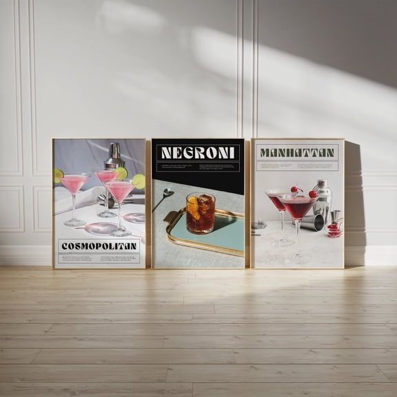 Retro Cocktail Print Bar Cart Gallery Wall Art, Poster Only