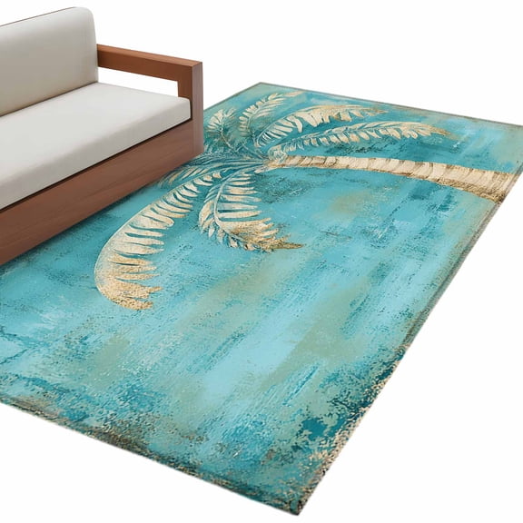 Retro Coconut Tree Area Rug 3x5ft Tropical Plant Non-Slip Washable Square Rugs Soft Felt Indoor Floor Mat for Bedroom Kitchen Living Room Bathroom