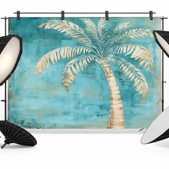 Retro Coconut Tree Backdrop for Photography, Tropical Plant Hand-painted Oil Painting Photo Backdrop Portrait Background Party Banner Photo Backgrounds for Studio Booth Props, 7x5ft