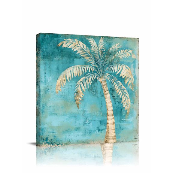 Retro Coconut Tree Canvas Wall Art, Tropical Plant Hand-painted Oil Painting Framed Wall Decor Modern Artwork Prints Painting for Living Room, Bedroom, Kitchen & Cafe Decor 8x8 Inch