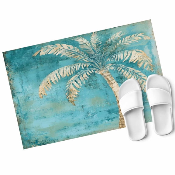 Retro Coconut Tree Door Mat Tropical Plant Non Slip Absorbent Entrance Mat Washable Low Profile Indoor Doormat for Front Door Entryway Entry 16"x24"