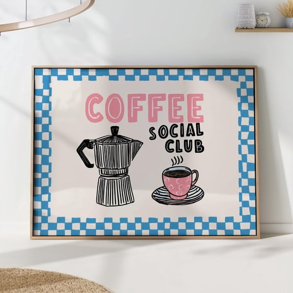 Retro Coffee Cafe Kitchen Decor Wall Art, Stretched Canvas 8x10in