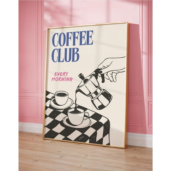Retro Coffee Club Print Trendy Modern Kitchen Poster for Coffee Lovers, Unframed Canvas 8x10in