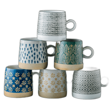 Retro Coffee Cup Ceramic Cup Japanese Pastoral Tea Cup Water Cup Embossed Stoneware Mug Couple Cup Gift Blue Pine 301-400ml