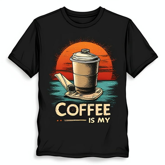 Retro Coffee Cup Graphic T-Shirt COFFEE IS MY Black Tee for Enthusiasts