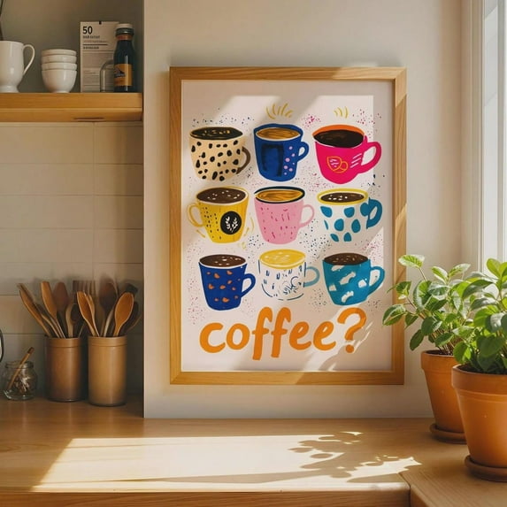 Retro Coffee Cup Kitchen Wall Art Poster, Poster Only