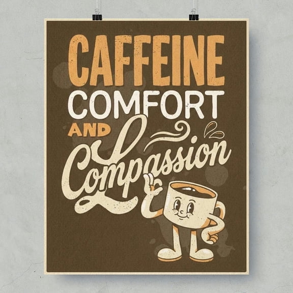 Retro Coffee Cup Print, Caffeine Comfort Poster, Cozy Kitchen Wall Art Unframed Paper Print