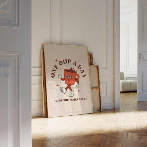 Retro Coffee Cup Print Trendy Kitchen Wall Art