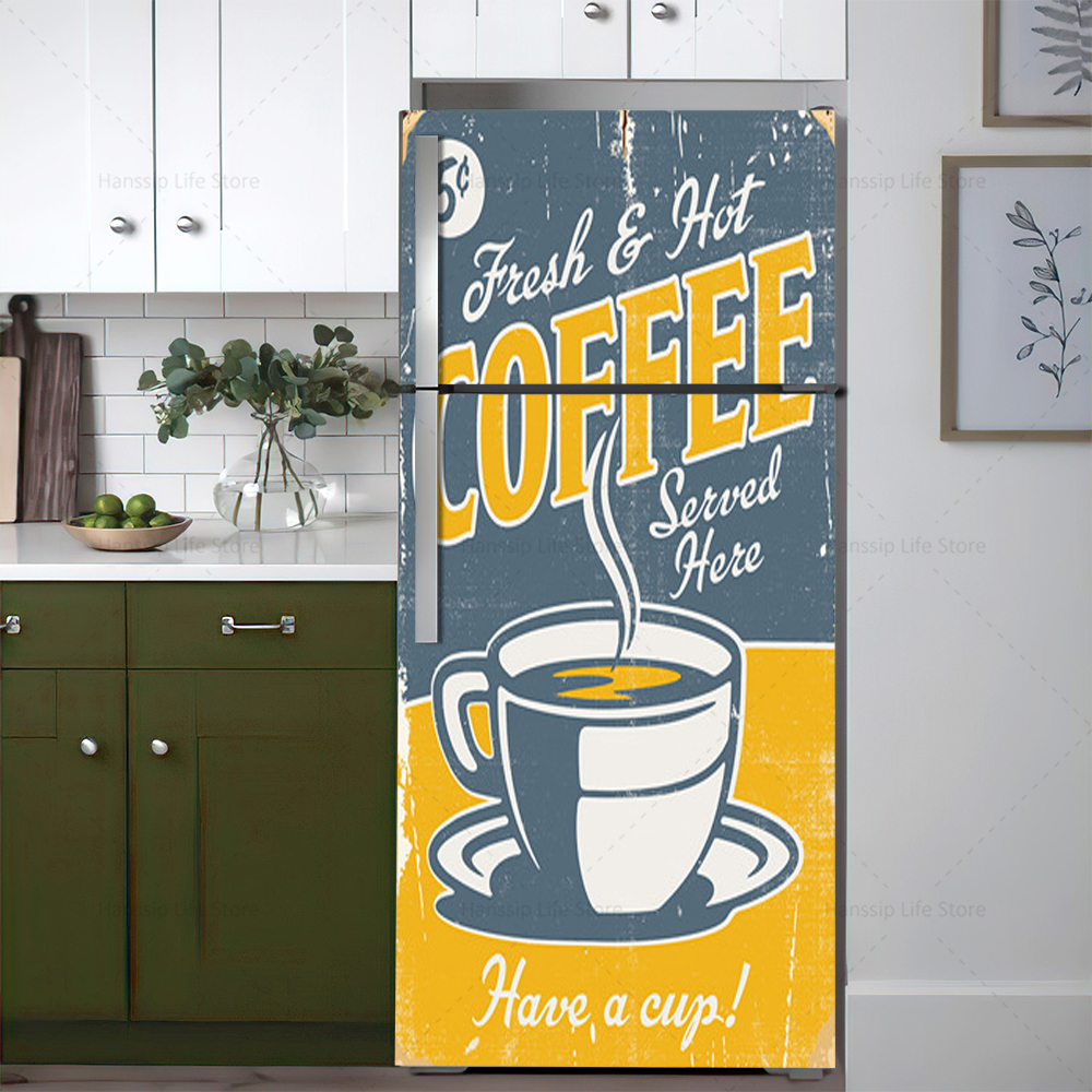 Retro Coffee Drink Fridge Door Sticker Waterproof PVC Refrigerator ...