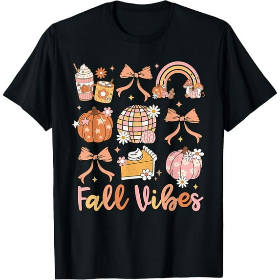 Retro Coffee Fall Vibes Autumn Coquette Pumpkin Thanksgiving Mens T-Shirt
