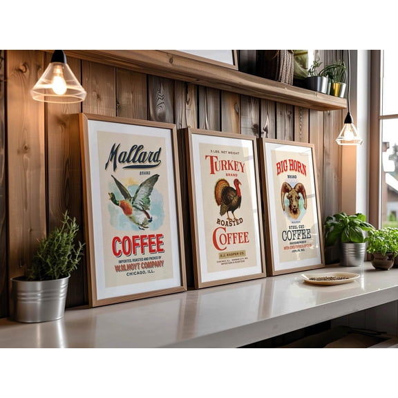 Retro Coffee Label Prints Rustic Kitchen Poster Home Decor Office Wall Art Set 3