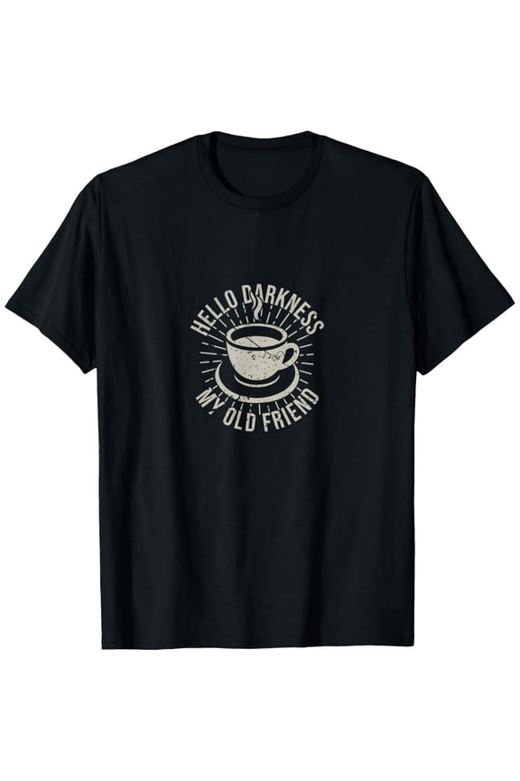 Retro Coffee Lover Graphic Tee - Hello Darkness My Old Friend Funny Caffeine T-Shirt - Vintage Style Black Men's Apparel - Sarcastic Morning Java Top