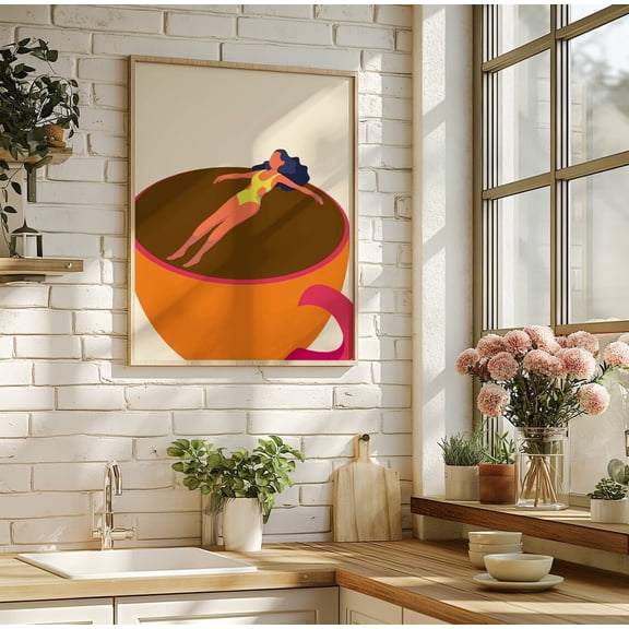 Retro Coffee Lover Poster Modern Kitchen Pop Art, 8x12 UNFRAMED