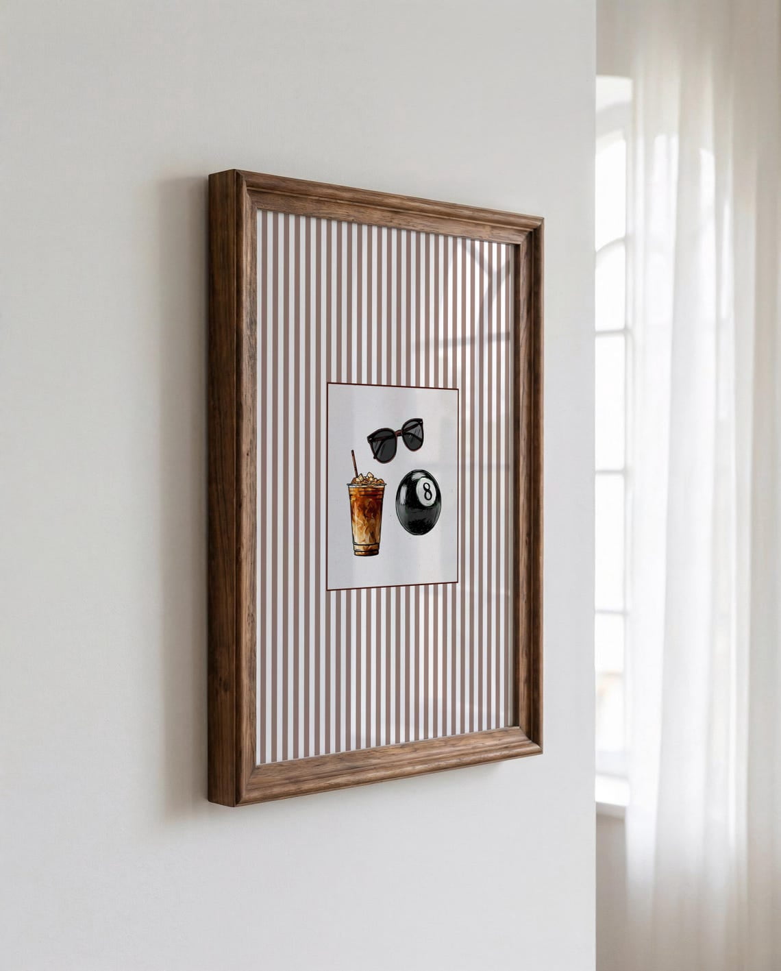 Retro Coffee Poster, Iced Sunglasses And 8 Ball, Striped Aesthetic, Fun ...