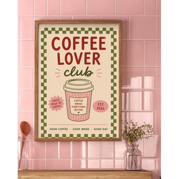 Retro Coffee Poster Set, Brunch Club Wall Art, Pink Kitchen Decor, Coffee Lover Prints, Coquette Cafe Art