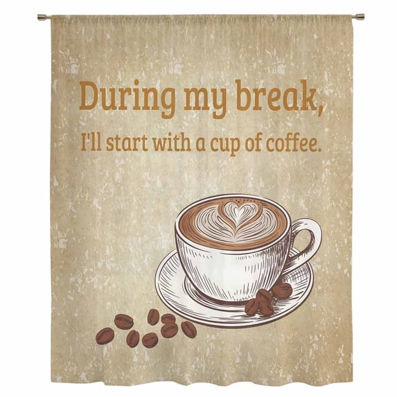 Retro Coffee Sheer Curtains 63 Inches Long, Modern Vintage Farmhouse Brown Coffee Beans Light Filering Curtains, Breathable Simi Curtain Privacy Drapes for Living Room Bedroom Window Treatment