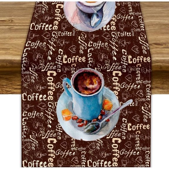 Retro Coffee Table Runner 13x36inch, Rustic Farmhouse Brown Cup Tea for Kitchen, Dining & Outdoor