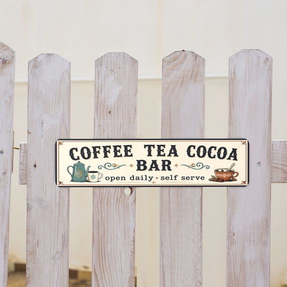 Retro Coffee Tea Cocoa Bar Metal Tin Sign For Kitchen Coffee Corner Wall Decor 4x16 Inch