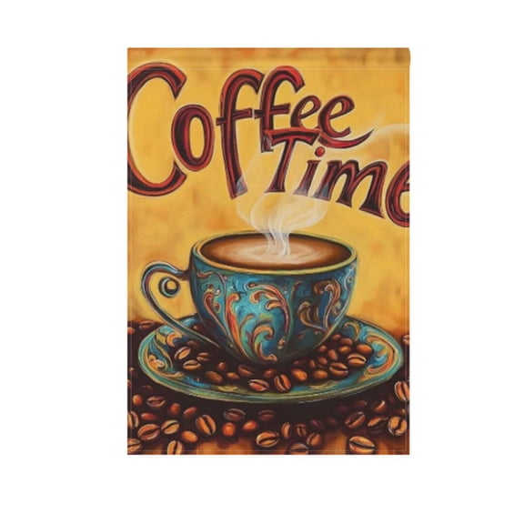 Retro Coffee Time Garden Flag Double Sided 12 x 18/28 x 40 Inch Yard Flag Home Outdoor Yard Patio Lawn Decor