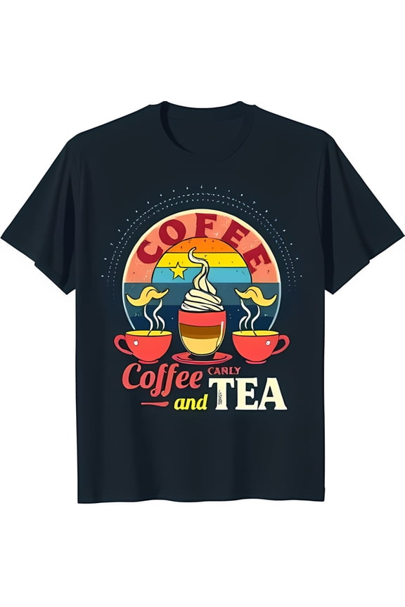 Retro Coffee and Tea Graphic Black T-Shirt Fun Vintage Design for Beverage Lovers