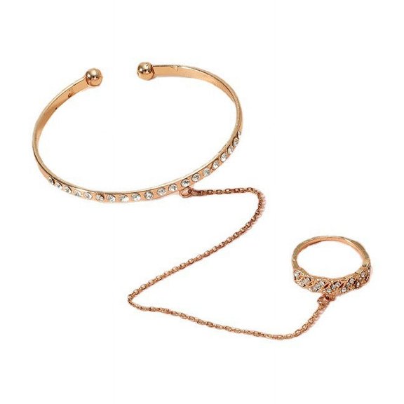 Womens Bangle Ring Rhinestone Geometric Hand Chain European Jewelry Retro Diamond Bangle Ring Fashion Alloy Hand Chain