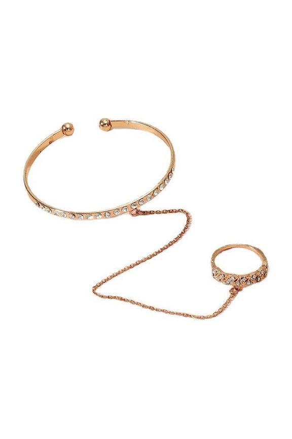 Womens Bangle Ring Rhinestone Geometric Hand Chain European Jewelry Retro Diamond Bangle Ring Fashion Alloy Hand Chain