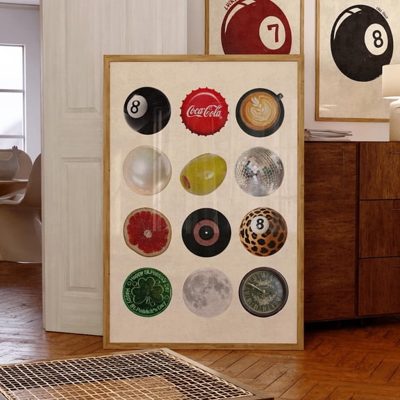 Retro Collage 8 Ball Trendy Dorm Wall Poster, Unframed Canvas 8x10in